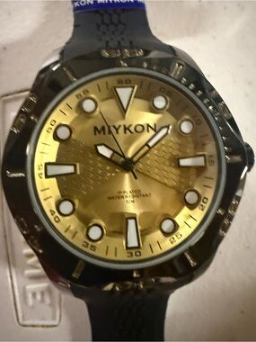 #109 MIYKON Black Silicone Strap Watch with Gold Dial